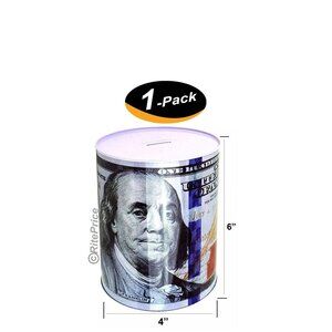 Ben Franklin $100 Bill Money Coin Saver Tin Money Savings 6" Piggy Bank (1 Pack)